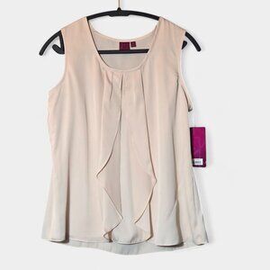 212 Collection Sleeveless Twist Neck Scoop Top Cami M Peach Sheer Satin Office